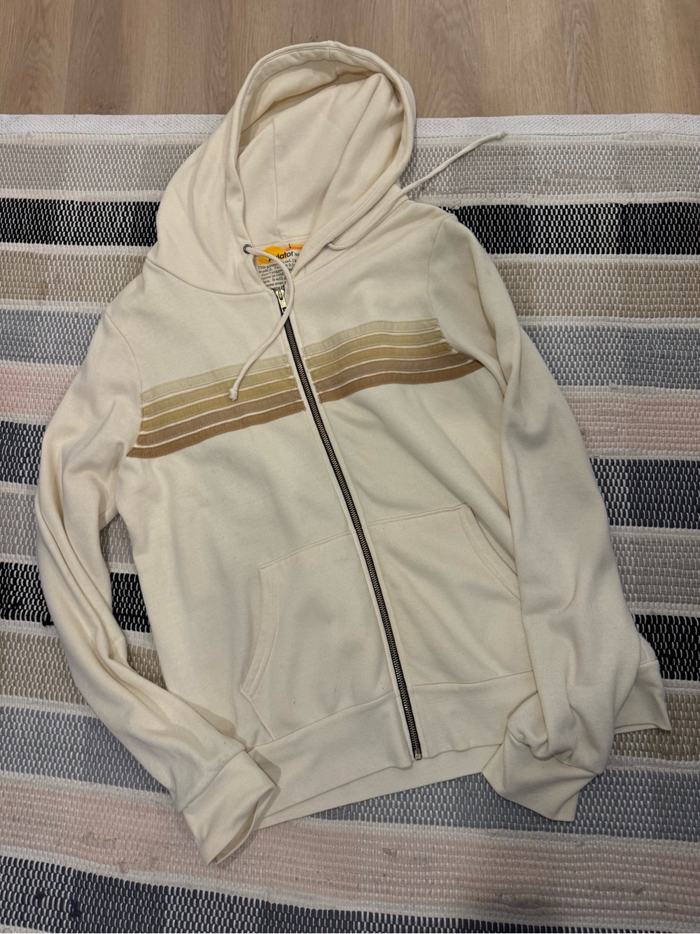 Aviator Nation Cream Zip-Up Hoodie with Tan Gradient Stripes